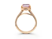 Solitaire Engagement Ring Setting for Fancy Pink Asscher Cut Center with Accented Split Shank and Prong Head in Rose Gold