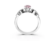 Leaf Engagement Ring Setting for Fancy Pink Pear-Shaped Center with Milgrain Accent Band and Prong Head in Platinum