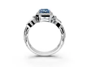 Halo Engagement Ring Setting for Fancy Blue Radiant Cut Center with Floral Band and Prong Head in White Gold