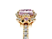 Halo Engagement Ring Setting for Fancy Pink Princess Cut Center with Openwork Halo, Pave Band and Prong Head in Yellow Gold