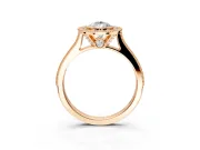 Halo Engagement Ring Setting for Pear-Shaped Center with Milgrain Pave Band and Bezel Head in Rose Gold