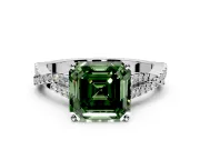 Solitaire Engagement Ring Setting for Fancy Green Asscher Cut Center with Twisted Pave Split Shank and Prong Head in Platinum