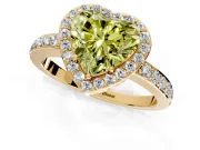 Halo Engagement Ring Setting for Fancy Yellow Heart-Shaped Center with Heart-Shaped Openwork, Pave Band and Prong Head in Yellow Gold