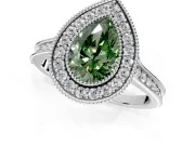 Halo Engagement Ring Setting for Fancy Green Pear-Shaped Center with Milgrain Pave Band and Bezel Head in Platinum
