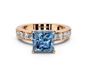 Solitaire Engagement Ring Setting for Fancy Blue Princess Cut Center with Channel-Set Accents and Prong Head in Rose Gold