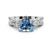 3 Stone Engagement Ring Setting for Fancy Blue Heart-Shaped Center with Pave Split Shank and Prong Head in Sterling Silver