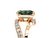 Solitaire Engagement Ring Setting for Fancy Green Emerald Cut Center with Pave Bypass Swirl Band and Prong Head in Rose Gold