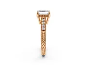 Engraved Engagement Ring Setting for Asscher Cut Center with Milgrain Pave Band and Prong Head in Rose Gold