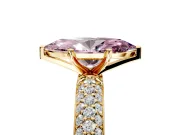 Solitaire Engagement Ring Setting for Fancy Pink Marquise Center with Domed Multi-Row Pave Band and Prong Head in Yellow Gold