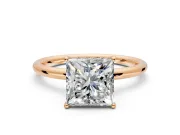 Solitaire Engagement Ring Setting for Princess Cut Center with Plain Band, Open Basket and Prong Head in Rose Gold