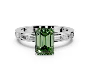 Solitaire Engagement Ring Setting for Fancy Green Emerald Cut Center with Channel Baguette Band and Prong Head in Platinum