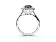 Starburst Halo Engagement Ring Setting for Fancy Green Round Cut Center with Thin Round-Wire Band and Prong Head in White Gold