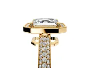 Milgrain Halo Engagement Ring Setting for Asscher Cut Center with Three-Sided Pave Band and Prong Head in Yellow Gold