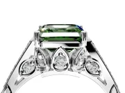 Cathedral Engagement Ring Setting for Fancy Green Asscher Cut Center with Antique-Style Pave Band and Prong Head in Platinum