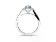 Halo Engagement Ring Setting for Fancy Blue Pear-Shaped Center with Narrowing Pave Band and Prong Head in White Gold