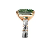 Baguette Engagement Ring Setting for Fancy Green Radiant Cut Center with Alternating Bar-Set Band and Prong Head in Rose Gold