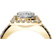 Pave Halo Engagement Ring Setting for Princess Cut Center with Single Row Pave Band and Prong Head in Yellow Gold