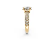 Solitaire Engagement Ring Setting for Oval Center with Multi-Row Pave Accents and Basket Head in Yellow Gold