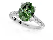 Solitaire Engagement Ring Setting for Fancy Green Oval Center with Widening Pave Band and Claw Prong Head in Platinum