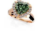 Halo Engagement Ring Setting for Fancy Green Heart-Shaped Center with Square Band and Prong Head in Rose Gold