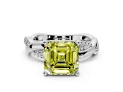 Solitaire Engagement Ring Setting for Fancy Yellow Asscher Cut Center with Pave and Plain Crossover and Basket Head in Sterling Silver
