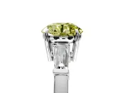 3 Stone Engagement Ring Setting for Fancy Yellow Round Cut Center with Baguette Accents and Prong Head in White Gold