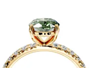 Solitaire Engagement Ring Setting for Fancy Green Oval Center with Shared-Prong Accents and Prong Head in Yellow Gold
