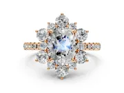 Floral Halo Engagement Ring Setting for Oval Center with Pave Accents and Prong Head in Rose Gold