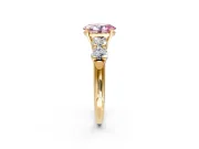 5 Stone Engagement Ring Setting for Fancy Pink Oval Center with Graduated Accents and Prong Head in Yellow Gold