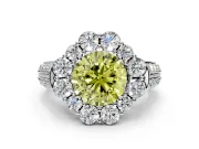 Large Accent Halo Engagement Ring Setting for Fancy Yellow Round Cut Center with Pave Split Shank and Prong Head in Sterling Silver