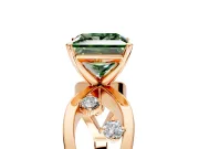 Solitaire Engagement Ring Setting for Fancy Green Princess Cut Center with Criss-Cross Accent Band and Prong Head in Rose Gold