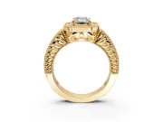 Milgrain Halo Engagement Ring Setting for Emerald Cut Center with Pave Band and Prong Head in Yellow Gold