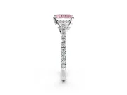 Solitaire Engagement Ring Setting for Fancy Pink Radiant Cut Center with Widening Pave Band and Claw Prong Head in Sterling Silver
