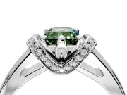Solitaire Engagement Ring Setting for Fancy Green Emerald Cut Center with Wide Band, Pave Collar and Prong Head in Platinum
