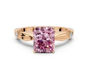Solitaire Engagement Ring Setting for Fancy Pink Radiant Cut Center with Carved Leaf Shoulders and Prong Head in Rose Gold