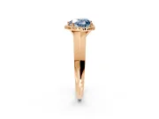 Halo Engagement Ring Setting for Fancy Blue Heart-Shaped Center with Knife Ridge Cathedral Band and Prong Head in Rose Gold