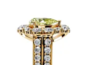 Large Accent Halo Engagement Ring Setting for Fancy Yellow Pear-Shaped Center with Pave Split Shank and Prong Head in Yellow Gold