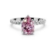 Solitaire Engagement Ring Setting for Fancy Pink Pear-Shaped Center with Micro Pave Band and Prong Head in Sterling Silver