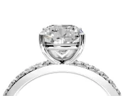 Solitaire Engagement Ring Setting for Cushion Cut Center with Round Cut Pave Band and Prong Head in Platinum