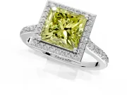 Halo Engagement Ring Setting for Fancy Yellow Princess Cut Center with Pave Accents, Heart Basket and Prong Head in Platinum