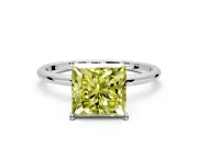 Solitaire Engagement Ring Setting for Fancy Yellow Princess Cut Center with Straight Thin Band and Prong Head in Platinum