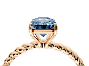 Solitaire Engagement Ring Setting for Fancy Blue Emerald Cut Center with Plain Twisted Rope Band and Prong Head in Rose Gold