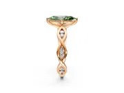 Solitaire Engagement Ring Setting for Fancy Green Marquise Center with Accented Twist Band and Leaf Prong Head in Rose Gold