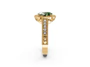 Milgrain Halo Engagement Ring Setting for Fancy Green Oval Center with Pave Band and Prong Head in Yellow Gold