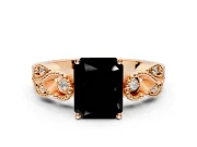 Leaf Engagement Ring Setting for Fancy Black Radiant Cut Center with Milgrain Accent Band and Prong Head in Rose Gold