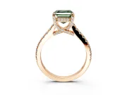 Solitaire Engagement Ring Setting for Fancy Green Asscher Cut Center with Widening Pave Band and Claw Prong Head in Rose Gold