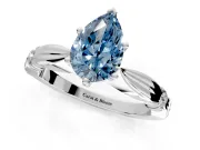 Solitaire Engagement Ring Setting for Fancy Blue Pear-Shaped Center with Carved Leaf Shoulders and Prong Head in Sterling Silver