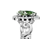 Halo Engagement Ring Setting for Fancy Green Pear-Shaped Center with Open Scroll Shoulders and Prong Head in Sterling Silver