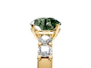5 Stone Engagement Ring Setting for Fancy Green Round Cut Center with Plain Band and Prong Head in Yellow Gold