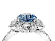Floral Halo Engagement Ring Setting for Fancy Blue Round Cut Center with Pave Accents and Prong Head in Sterling Silver